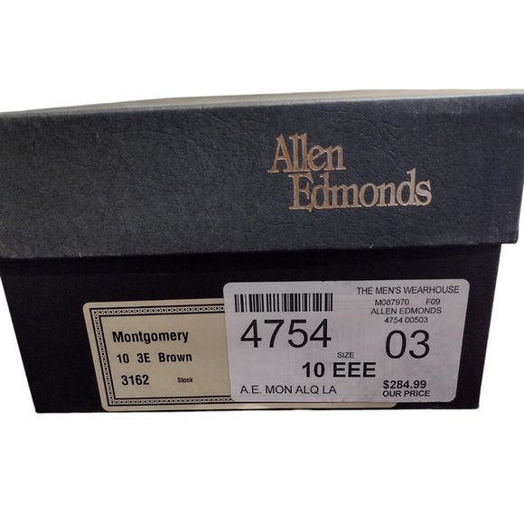 Allen Edmonds Men's Leather (Montgomery) Brown, 10 3E Wide, Brand New - Picture 5 of 5